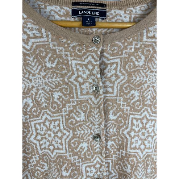 Lands’ End Ivory Snowflake Supima Cotton Sweater Cardigan Size Large - Picture 7 of 10